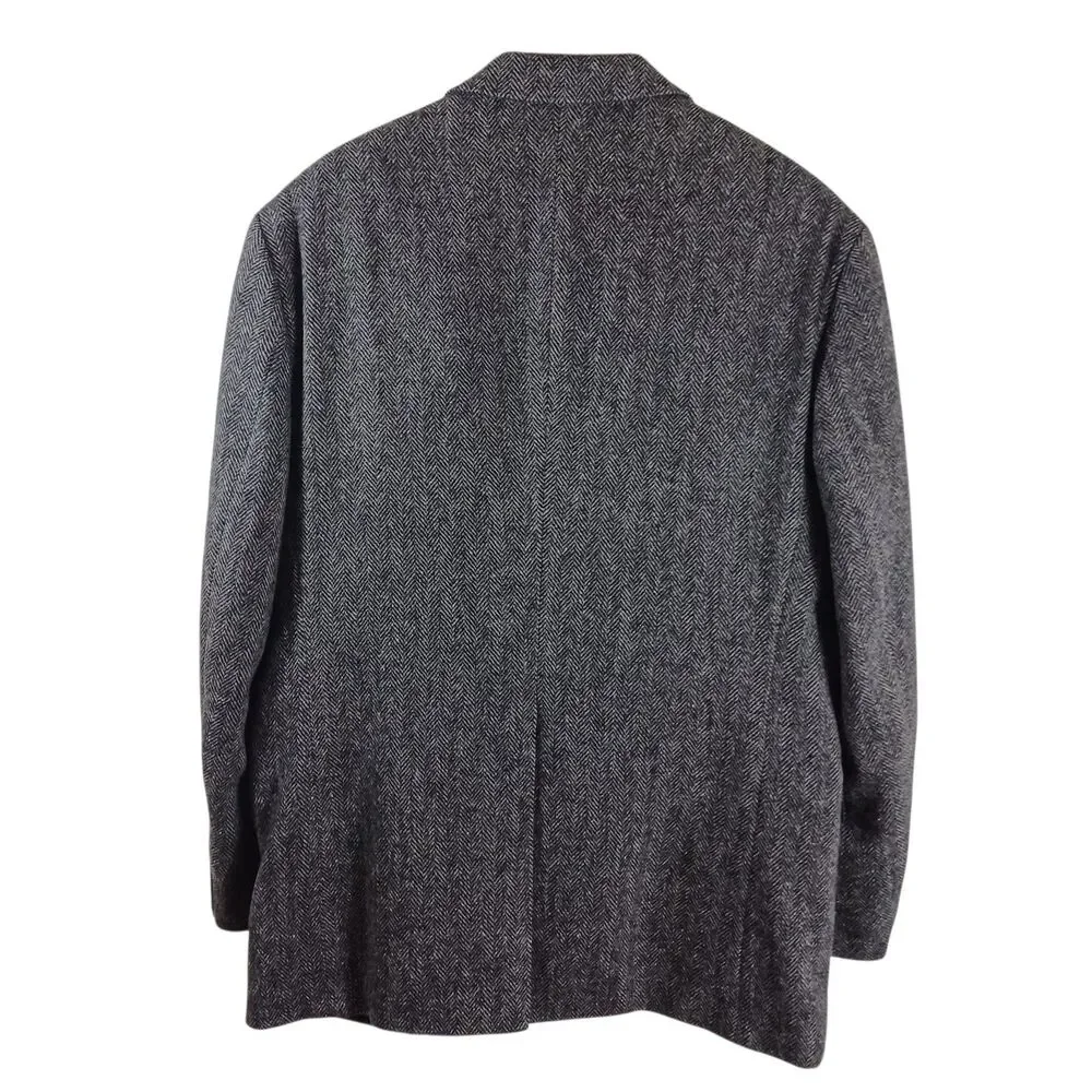 Classic Wool Heritage Y2K Wall Street 44L Gray Herringbone Prep SportCoat Blazer